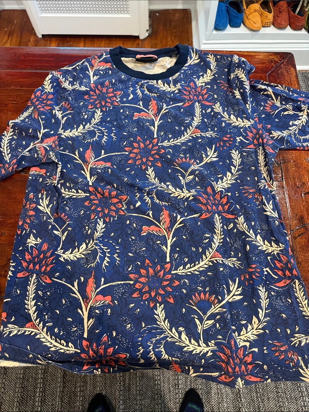 Scotch & Soda Navy Floral Short Sleeve Tee with Red and Cream Accents